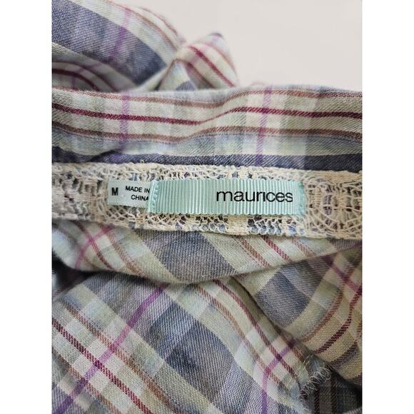 Maurices Womens Button Down Flannel M Blue Red Plaid Front Pocket Long Sleeve - Picture 4 of 8